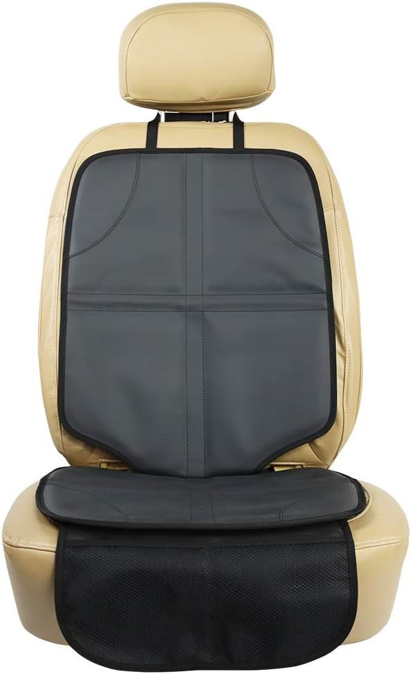Leather Car Seat Protector for Booster Durable Waterproof Protector Mat Large Auto Seat Cover with Storage Pocket for Child Toddler Safety Seat Baby Basket (Black) - Image 2