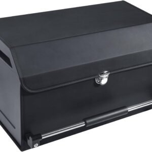 Car Trunk Organizer, Push-pull Handle, Leather Collapsible 2 Compartments Car Organizers with Lid, Car Trunk Storage Organizer, Suitable for All Kinds of Cars, SUV, Minivan (Large, Black)
