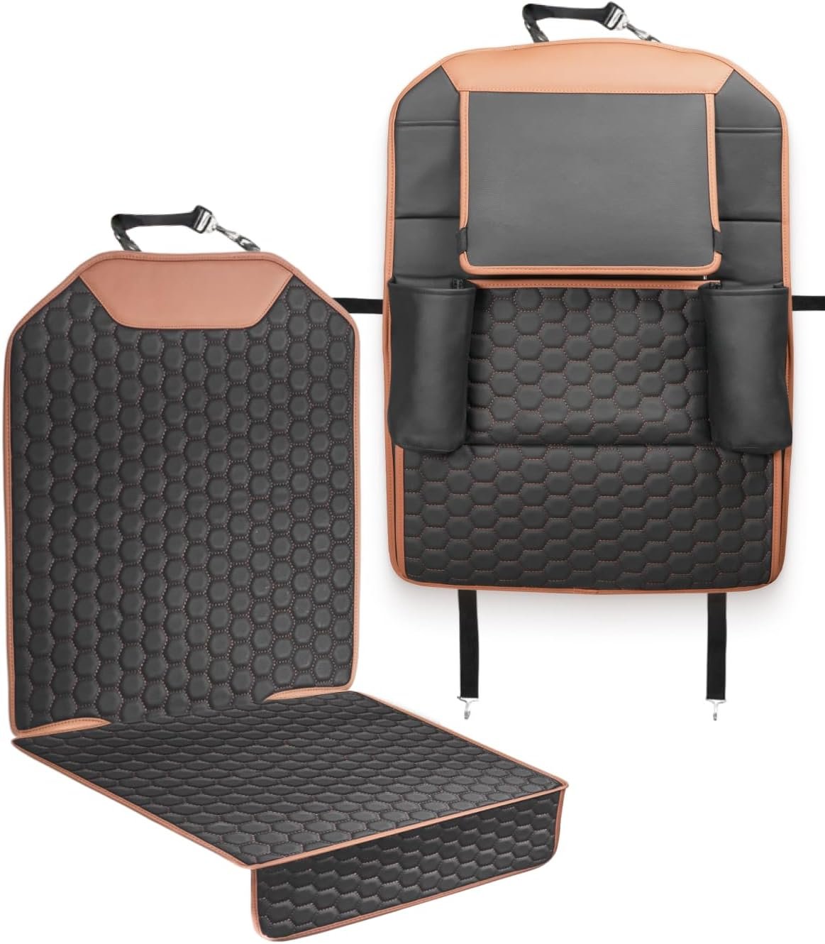 Set Car Seat Organizer Backseat Back Organizers & Seat Protector Kick Mat Back Of Seat Protector Automotive Organizer Seatback Toy Organization For Kids Behind Black Brown Tan