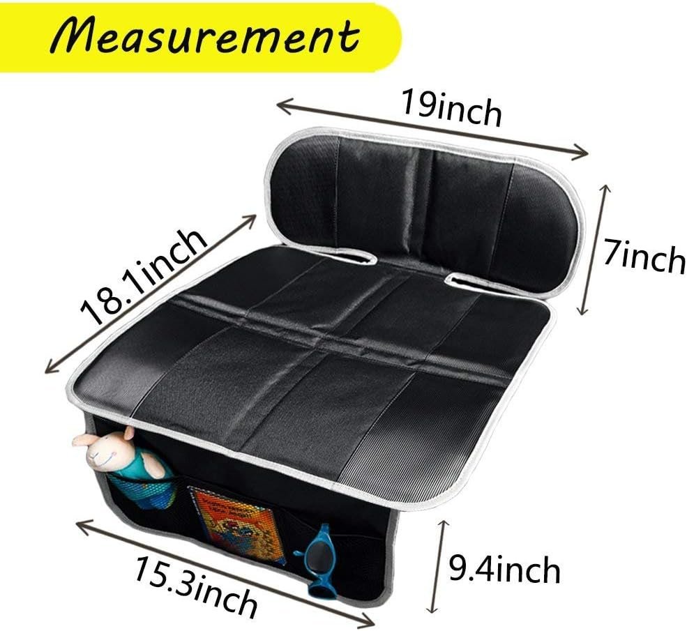 Car Seat Protector, Thick Padding Protection for Child & Baby Cars Seats, Dog Mat, Non Slip and Waterproof Protects Automotive Vehicle Upholstery with Extra Storage Pocket (Black) - Image 2