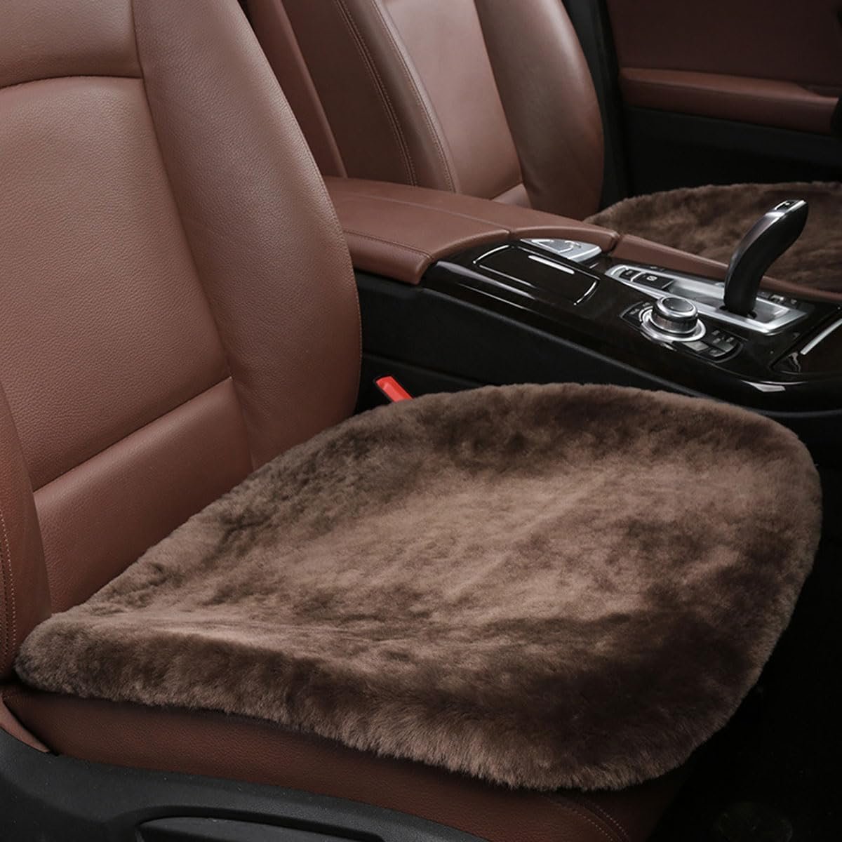 Sheepskin Car Seat Cushion, Soft Comfort Winter Driver Seat Cover, Fluffy Faux Fur Front Seat Pad, Car Seat Protector Pad for Office Chair, Universal Interior Accessory for Car SUV Truck (Coffee)