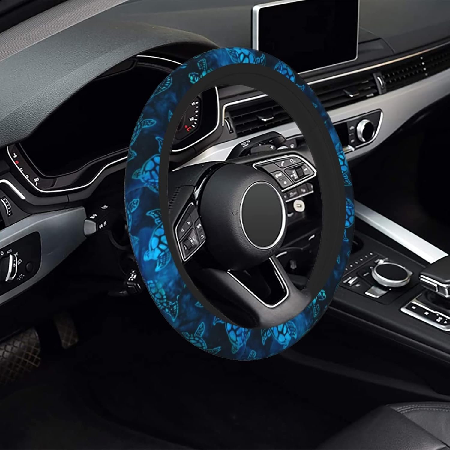 Watercolor Blue Sea Turtle Car Steering Wheel Cover Universal Fit 15 inch, Sweat Absorption Anti-Slip Breathable Neoprene Steering Wheel Protector for Women - Image 2