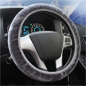 Elastic Fuzzy Steering Wheel Cover, 15'' Soft Steering Wheel Protector for Warm Winter, Anti-Slip Fluffy Car Wheel Covers, Universal Car Interior Decor Accessories for Women Men (Gray)
