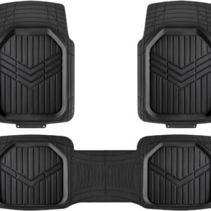 3-Piece All-Weather Heavy Duty, Full Set Rubber Floor Mats for Universal Fit in Cars, SUVs, and Trucks, Black, Trim to Customize