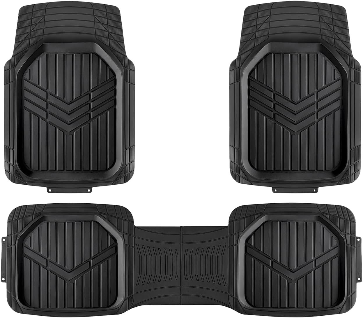 3-Piece All-Weather Heavy Duty, Full Set Rubber Floor Mats for Universal Fit in Cars, SUVs, and Trucks, Black, Trim to Customize