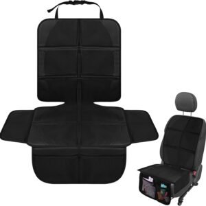 Car Seat Protector, Baby Car Seat Protector, Thick Padding, Seat Protector with Mesh Storage Pockets, Non-Slip Padded Backing for Child Pet (Black Liner)
