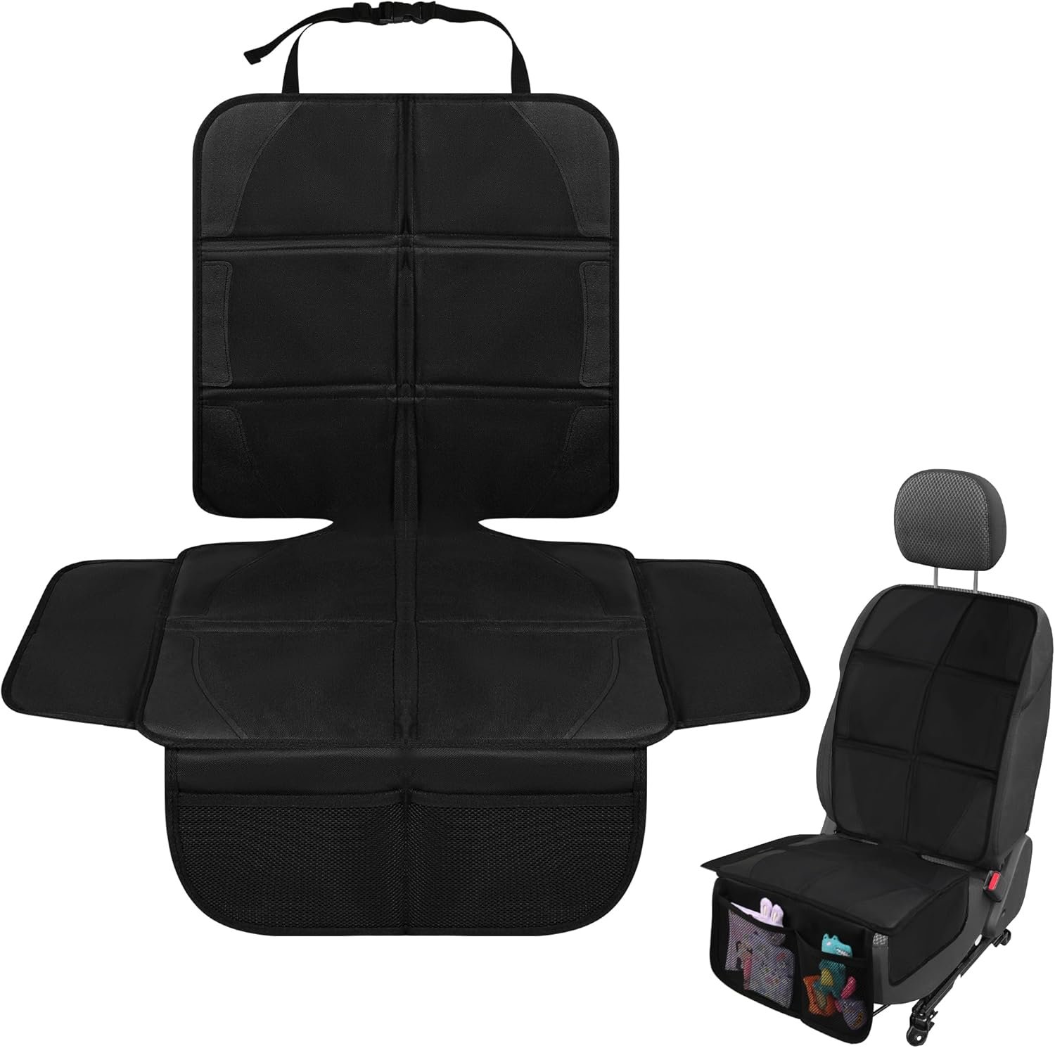 Car Seat Protector, Baby Car Seat Protector, Thick Padding, Seat Protector with Mesh Storage Pockets, Non-Slip Padded Backing for Child Pet (Black Liner)