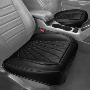 2 Pack Leather Front Car Seat Covers, Bottom Seat Covers Full Wrapped with Storage Pocket, Anti-Slip Leather Seat Protectors,Waterproof Seat Cushion Pad Universal Fit Sedan SUV Truck, Black