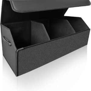 Car Organizers for Trunk for Suv Sedan, Leather Storage Box,Extra Large,Magnetic Lid,Collapsible and Adjustable