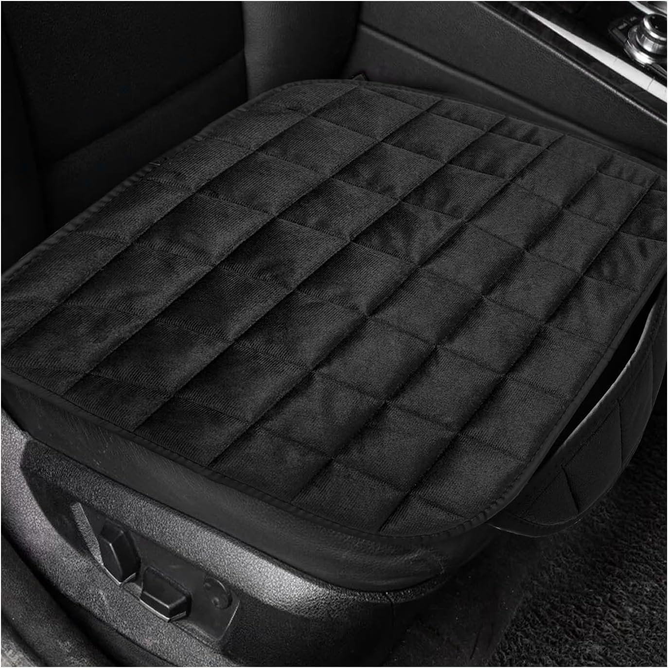 Car Seat Cushion, Soft Plush Auto Seat Cover with Non-Slip Silicone Bottom & Storage Pocket, Universal Breathable Vehicle Seat Cushion Pad for Car Truck SUV, Black