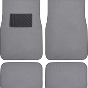 Premium Light Gray Carpet Floor Mats for Cars - Universal Fit Interior 4-Piece Car Mats Full Set with Vinyl Heel Pad Protector - Cute Car Accessories Interior Floor Covers for SUVs & Trucks