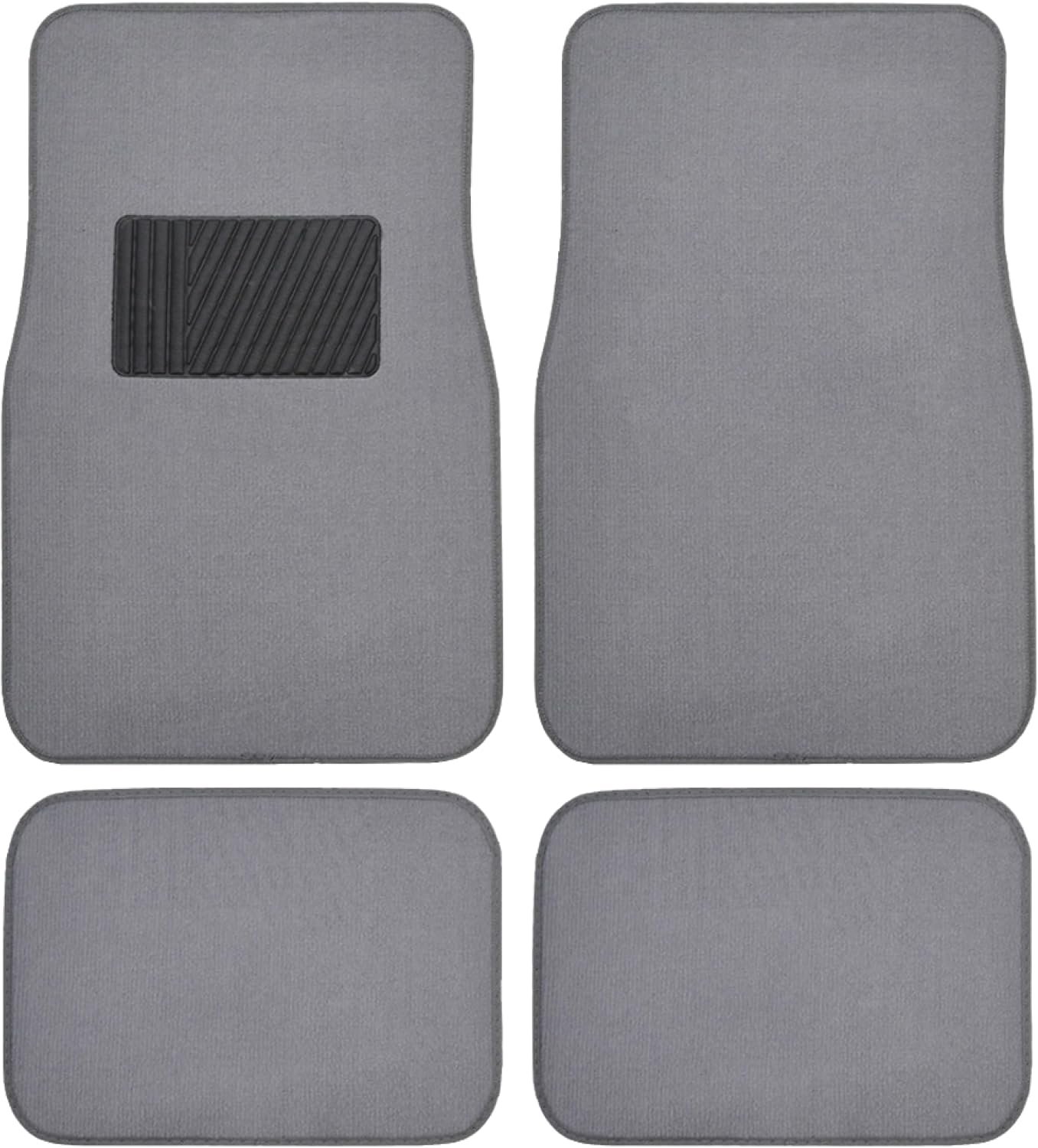 Premium Light Gray Carpet Floor Mats for Cars - Universal Fit Interior 4-Piece Car Mats Full Set with Vinyl Heel Pad Protector - Cute Car Accessories Interior Floor Covers for SUVs & Trucks