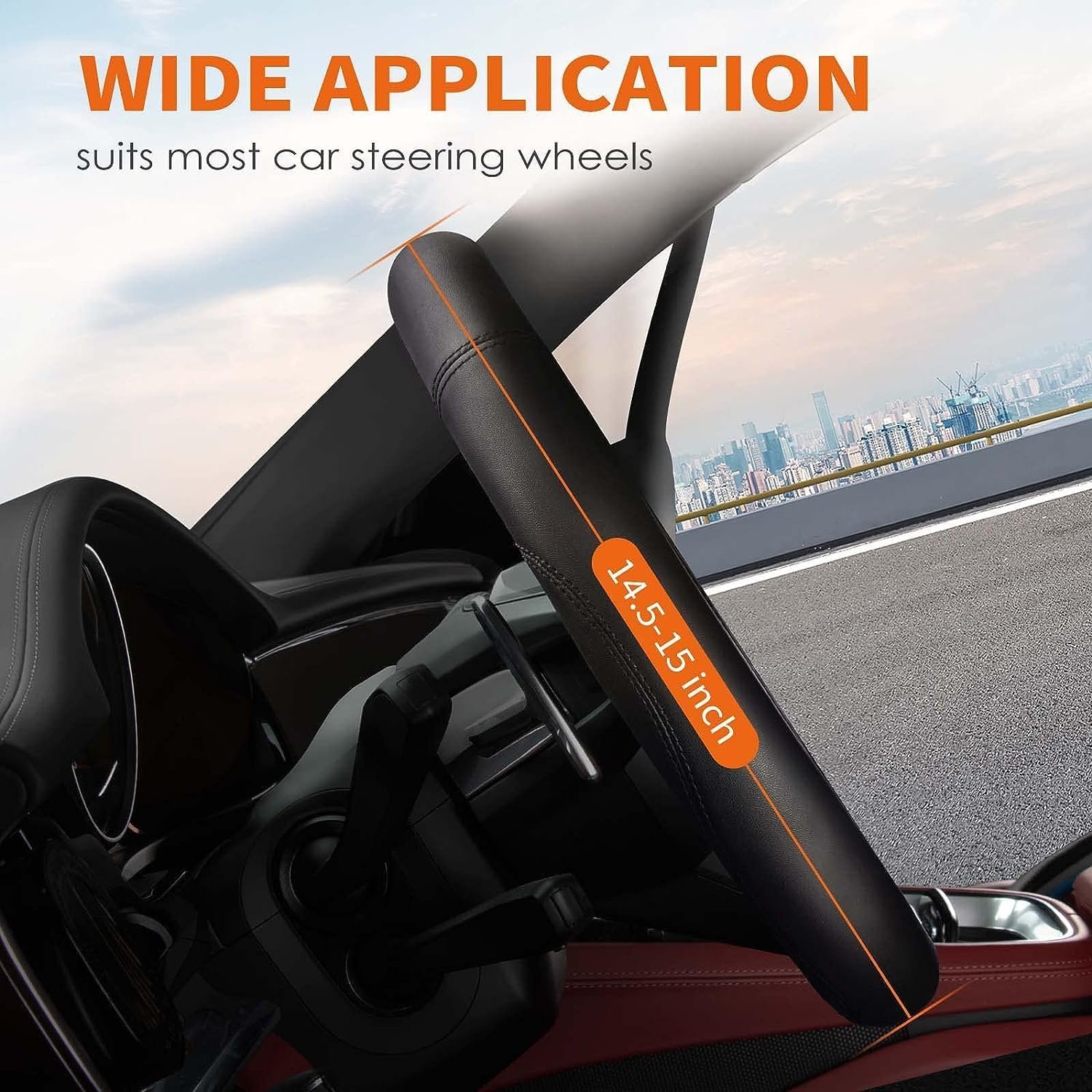 Car Steering Wheel Cover - Universal Car Accessory for Diverse Cars, Durable Leather Cover with Anti-Slip Lining, for Steering Wheel with a Diameter of 14.5"-15",Black - Image 2