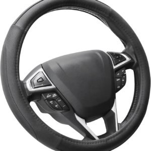 Car Steering Wheel Cover Universal Standard Size 14.5-15 inch, Black Microfiber Leather