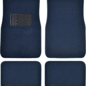 Premium Blue Carpet Floor Mats for Cars - Universal Fit Interior 4-Piece Car Mats Full Set with Vinyl Heel Pad Protector - Cute Car Accessories Interior Floor Covers for SUVs & Trucks