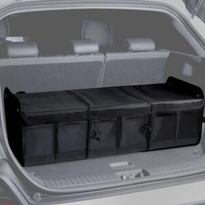 Car Trunk Organizer with Lid - Heavy-Duty Extra Large Premium Black Oxford Cargo Storage, Adjustable & Collapsible for SUV, Van, Truck, Sedan, Jeep