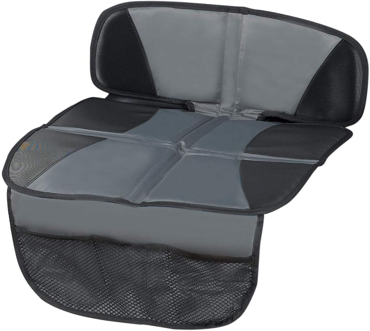 Car Seat Protector - Seat Protection Mat - Thick Padding - Durable, Waterproof Fabric, Leather Reinforced Corners & 3 Pockets for Handy Storage Gray