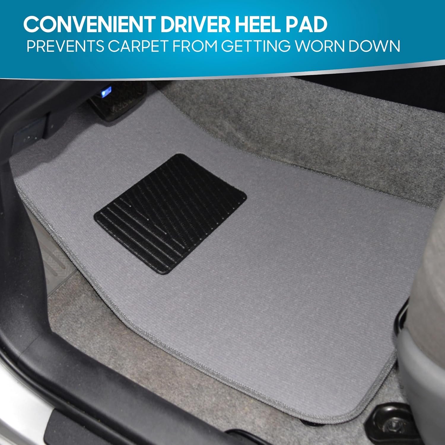 Premium Light Gray Carpet Floor Mats for Cars - Universal Fit Interior 4-Piece Car Mats Full Set with Vinyl Heel Pad Protector - Cute Car Accessories Interior Floor Covers for SUVs & Trucks - Image 2