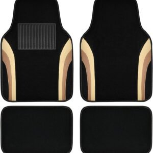 Beige Leather Car Floor Mats, Sporty Waterproof Car Carpet,Universal Automotive Floor Mats Fit for Sedans, Cars, Mid Trucks, Vans, SUV, Set of 4 (Black and Beige)