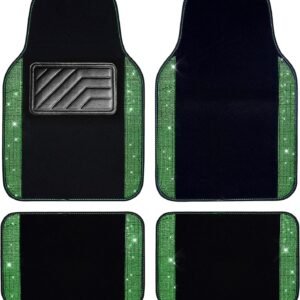 Shining Rhinestones Carpet,  Crystal Diamond Sparkly Glitter Car Floor Mats with Anti-Slip PVC Heel Pad Automotive Universal for SUV,Sedan,Car,Van,4pcs for Girl Women Green Diamond