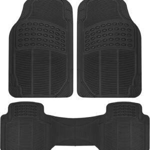 Floor Mats for Cars Trucks SUV, 3-Piece All-Weather Car Mats with Universal Fit Design, Durable Car Floor Mats with Capture Ridges, Waterproof Rubber Floor Mats for Cars (Black)