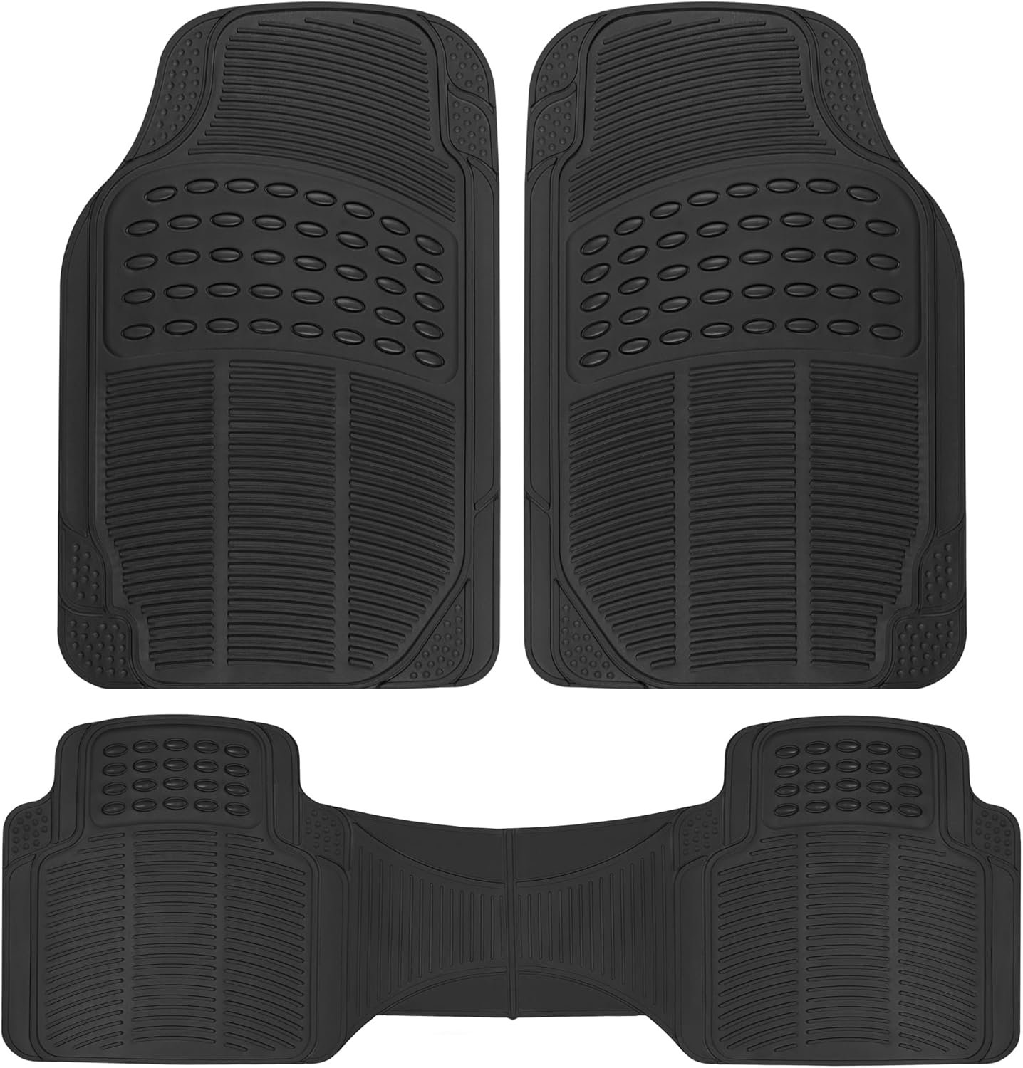 Floor Mats for Cars Trucks SUV, 3-Piece All-Weather Car Mats with Universal Fit Design, Durable Car Floor Mats with Capture Ridges, Waterproof Rubber Floor Mats for Cars (Black)