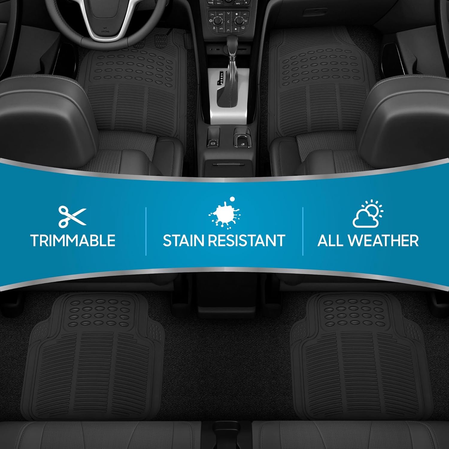 Floor Mats, 4-Piece All-Weather Car Mat with Universal Fit Design, Durable Rubber Car Floor Mats with Capture Ridges, Waterproof for Cars Trucks SUV (Black) - Image 2