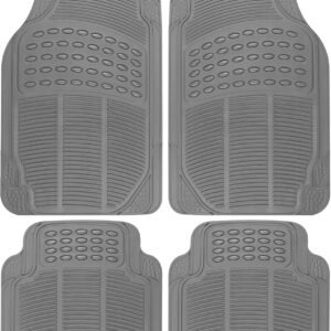 All Weather Rubber Floor Mats for Car SUV & Truck - 4 Pieces Set (Front & Rear), Trimmable, Heavy Duty Protection (Grey), 1 Count (Pack of 1)