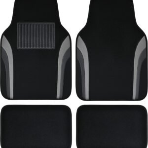 Leather Waterproof Sporty Car Floor Mats Carpet,Universal Automotive Floor Mat Fit for Sedans, Cars, Mid Trucks, Vans, SUV, Set of 4 (Black and Gray)