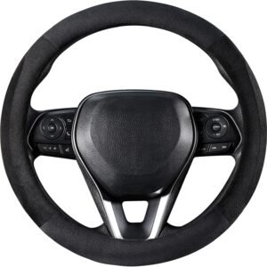 Black Plush Winter Auto Car Steering Wheel Cover Universal 15 inch