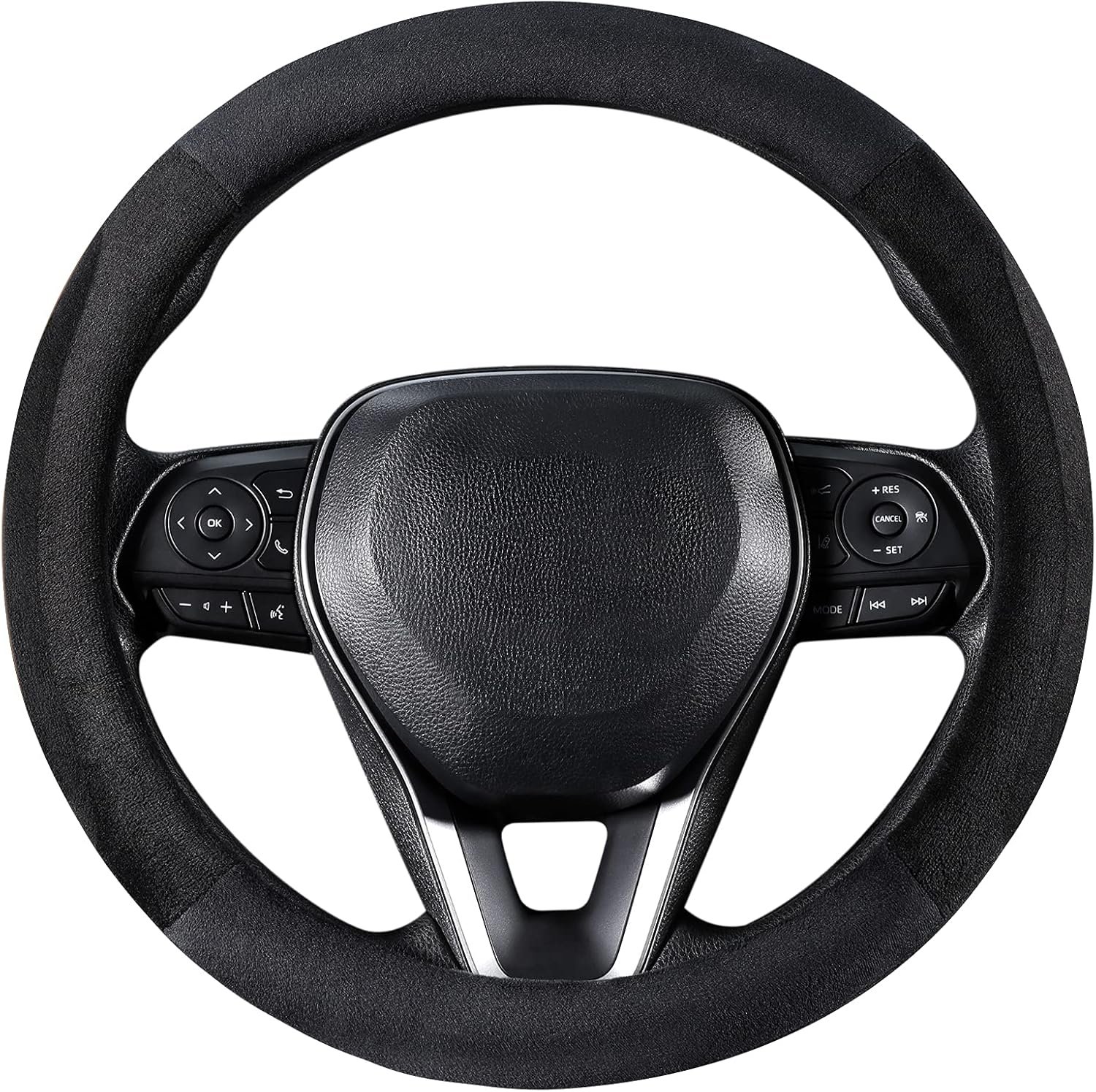 Black Plush Winter Auto Car Steering Wheel Cover Universal 15 inch