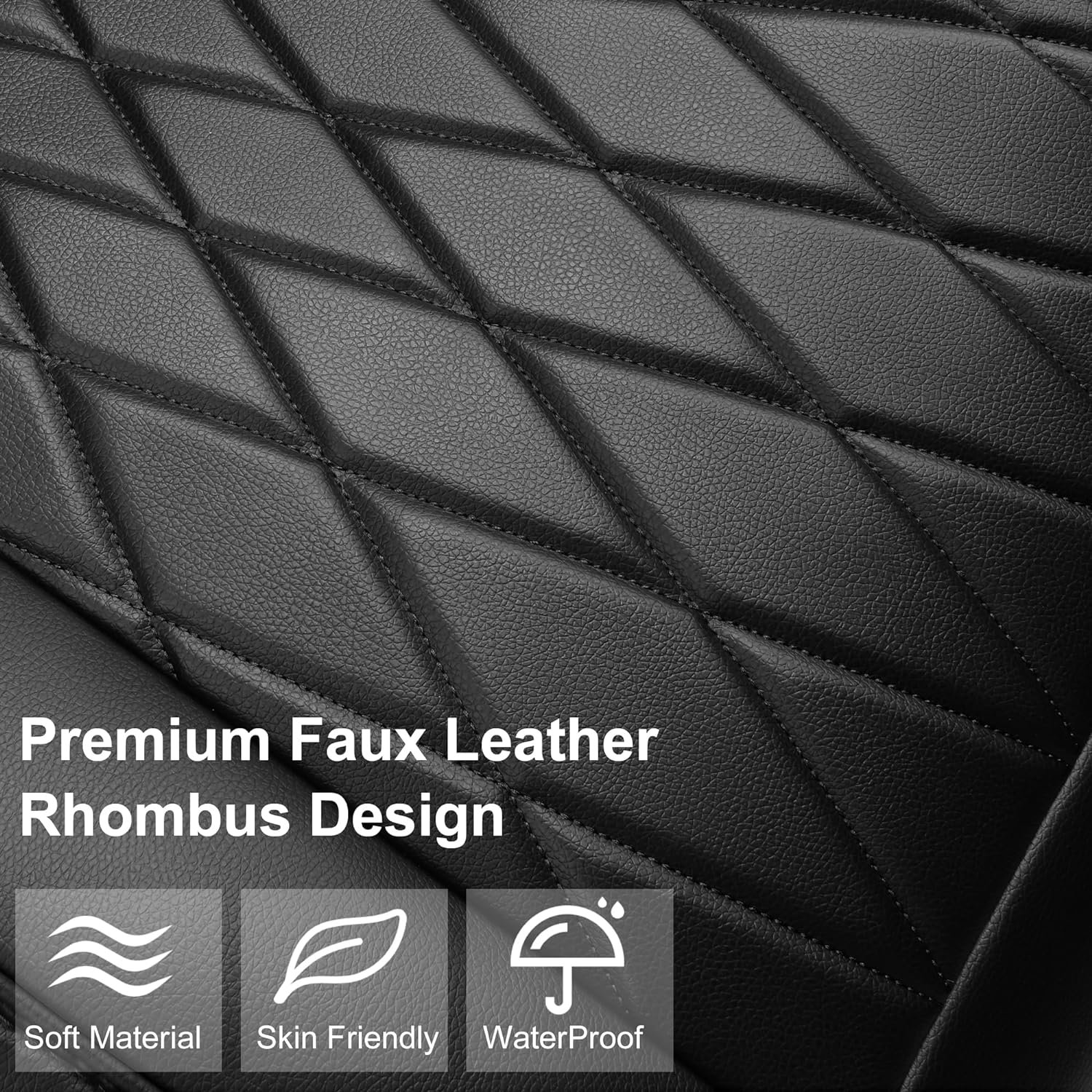 2 Pack Leather Front Car Seat Covers, Bottom Seat Covers Full Wrapped with Storage Pocket, Anti-Slip Leather Seat Protectors,Waterproof Seat Cushion Pad Universal Fit Sedan SUV Truck, Black - Image 2