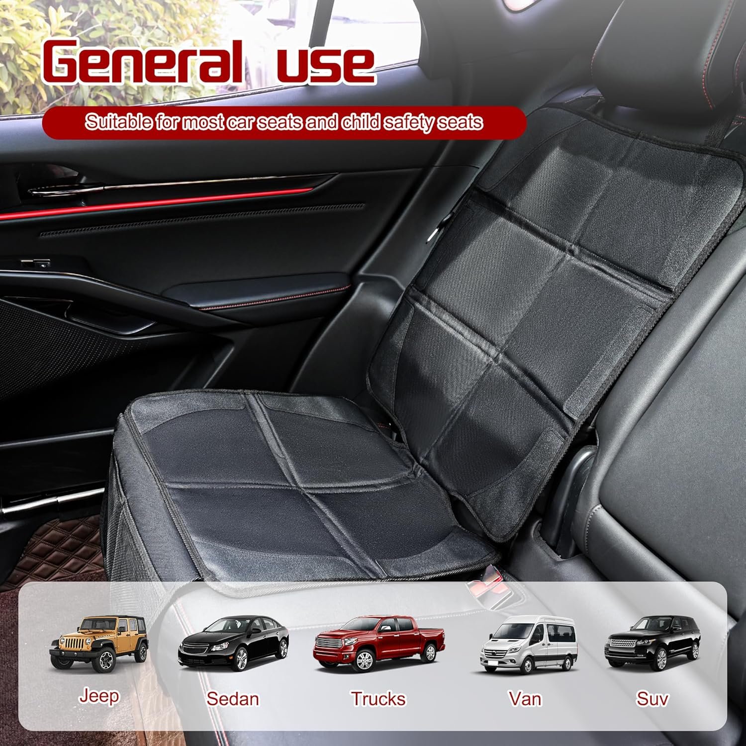 Car Seat Protector, Baby Car Seat Protector, Thick Padding, Seat Protector with Mesh Storage Pockets, Non-Slip Padded Backing for Child Pet (Black Liner) - Image 2